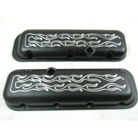 Absurdo Short Aluminum Flame Valve Cover with Hole for 1965-1995 BBC 396-502, Black AB2204333
